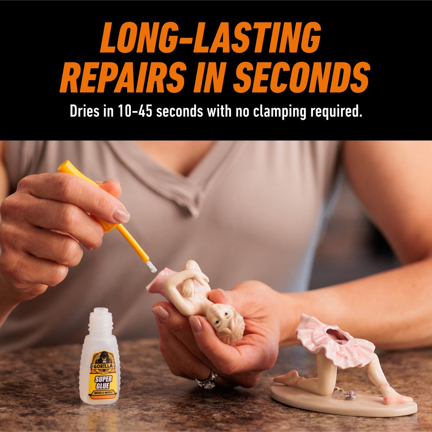 Gorilla Super Glue with Brush & Nozzle Applicator, Clear Glue, 12 Gram (Pack of 1) - All Purpose and Fast Setting for Projects and Repairs