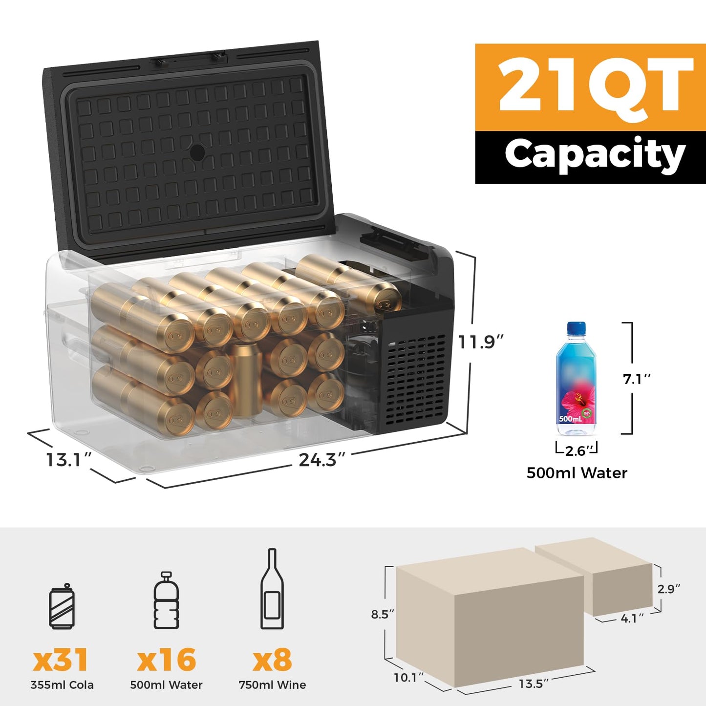 Setpower 12V Refrigerator 21 Quart Portable Freezer 50 Hours Keep Cool,Electric Cooler for Vehicles Car Refrigerator 12V Portable Fridge for Car Camping Truck Van RV SUV Road Trip Travel RF20
