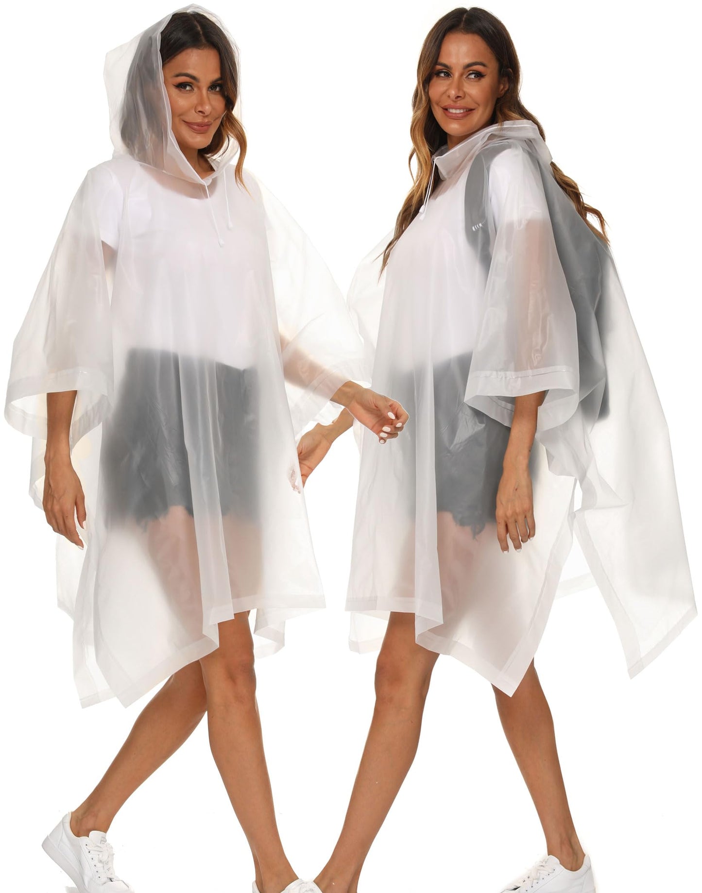 Borogo 2 Pack Rain Ponchos for Adults Reusable - Raincoats Survival Emergency Heavy Duty Rain Coat with Drawstring Hood White&Grey