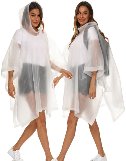 Borogo 2 Pack Rain Ponchos for Adults Reusable - Raincoats Survival Emergency Heavy Duty Rain Coat with Drawstring Hood White&Grey