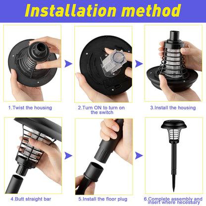 Qualirey 4 Pcs Solar Bug Zapper Waterproof Outdoor Mosquito Zapper Killer and Lighting Repellent Lamp for Indoor Outdoor Use Garden Patio, Purple and White Light(Plastic,Black)