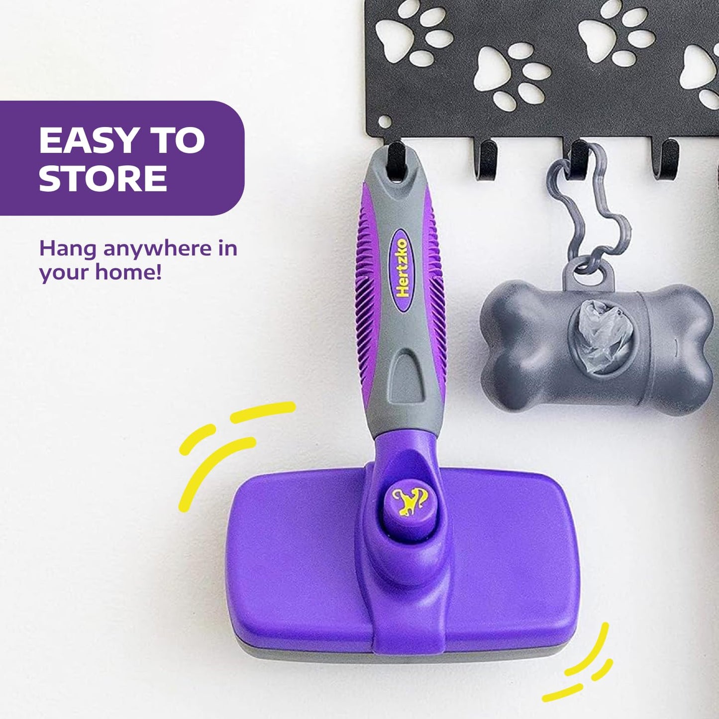 Hertzko Self-Cleaning Slicker Brush - Cat and Dog Brush for Shedding, Tangles and Dirt - Gentle Grooming Tool for Sensitive Skin - Pet Hair Remover for Long and Short Coats - Purple