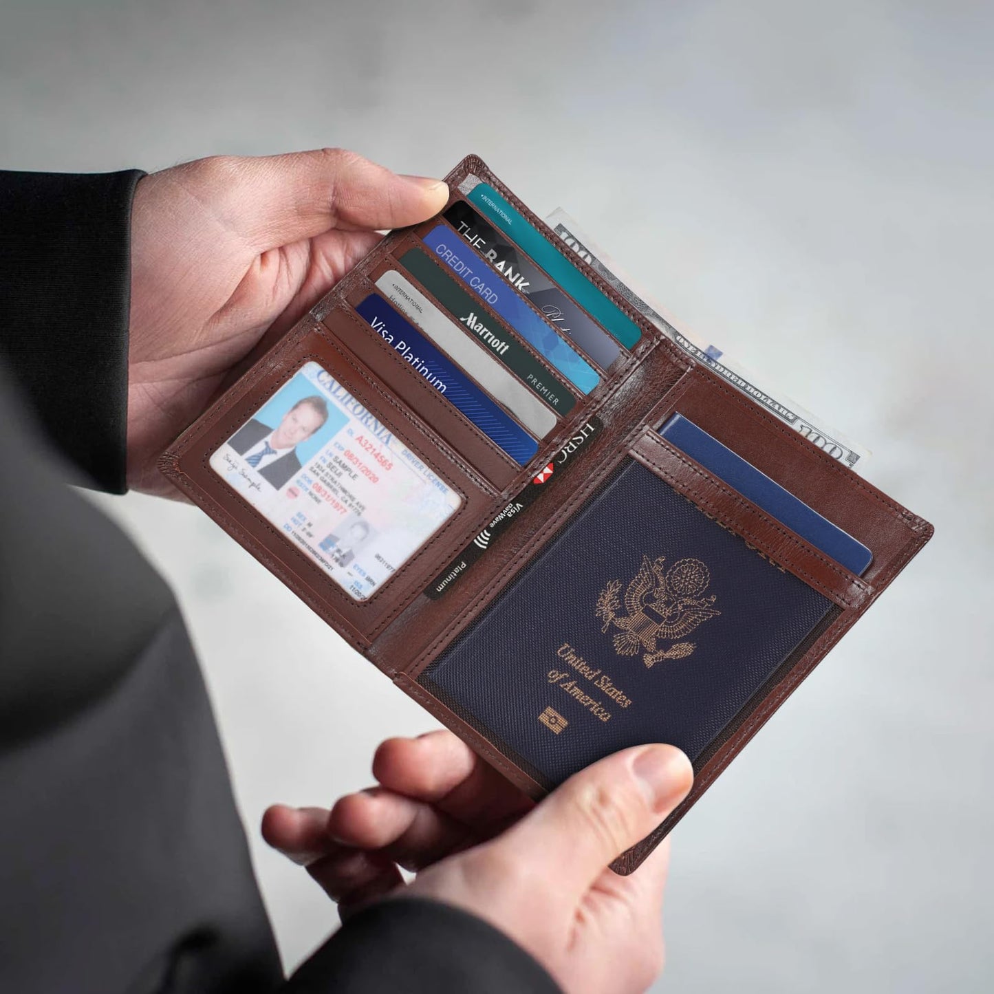 Polare Luxury RFID Blocking Leather Passport Holder Travel Wallet For Men and Women (Coffee with AirTag Slot)