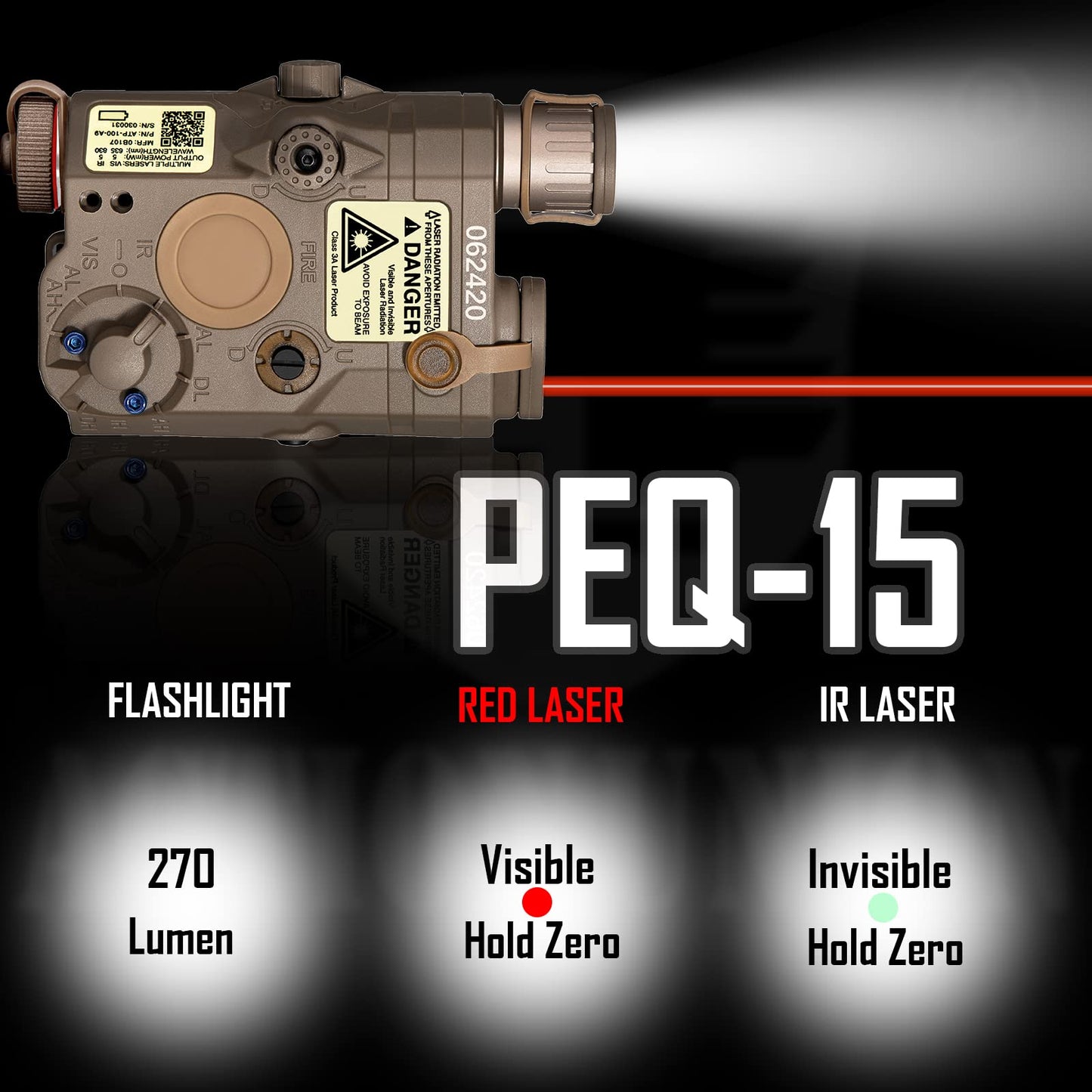 ACTIONUNION Airsoft PEQ-15 IR Laser + Visible Red Laser + White LED Flashlight (Tan)