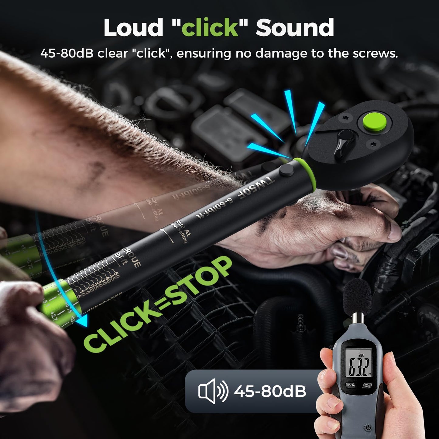 etoolab 3/8-Inch Drive Click Torque Wrench - 5-50Ft-Lb/5-69.4Nm, Dual-Direction Adjustable 72 Tooth Click Torque Wrench for Bike, Motorcycle and Car Repair