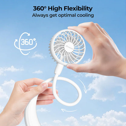 AMACOOL Neck Fan Battery Operated Neckband Fan Hand-Free Wearable Personal Fan for Hot Flashes Home Office Travel Outdoor Sports (White)