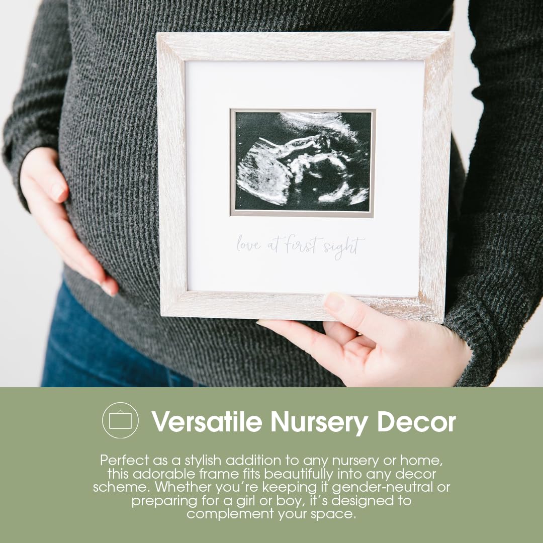 Pearhead Love at First Sight Sonogram Picture Frame, Gender Neutral Ultrasound Keepsake, Baby Gift for Expecting Parents, Ideal Pregnancy, Shower and Nursery Decor, 4” x 3” Photo Insert, Rustic
