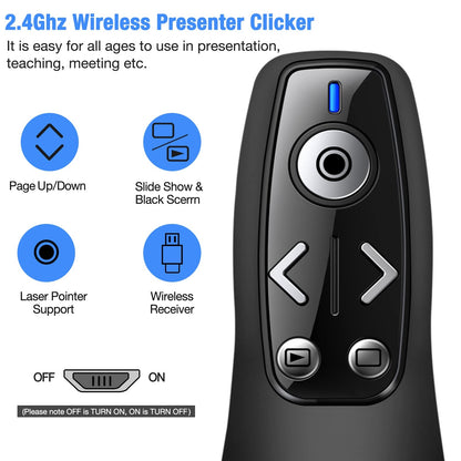 Presentation Clicker Wireless Presenter Remote for PowerPoint, Powerpoint Clicker with Volume Control PowerPoint Slide Advancer for Mac, Computer, Laptop-E600