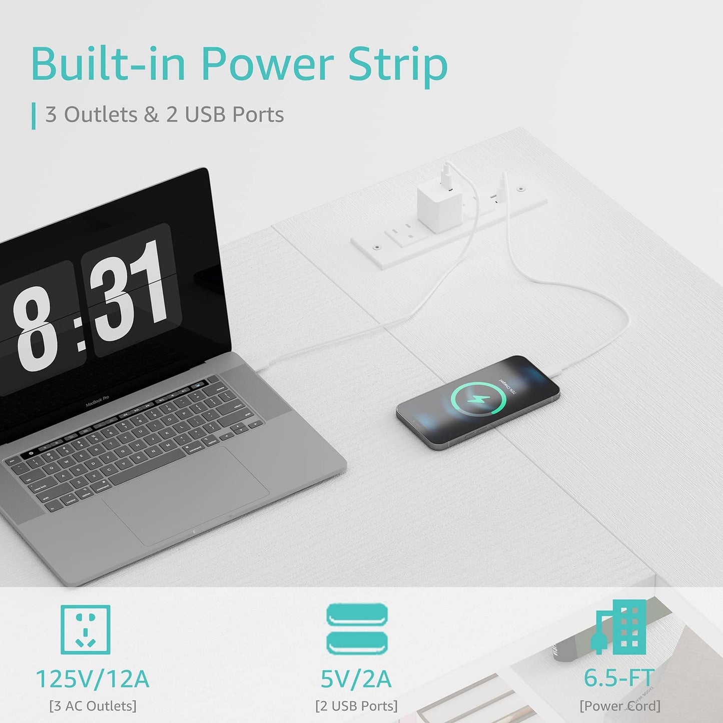 Lufeiya White L Shaped Computer Desk with Power Outlet Shelves, 40 Inch Small Reversible Corner Desk for Small Space Home Office, L-Shaped Desk PC Desks, White