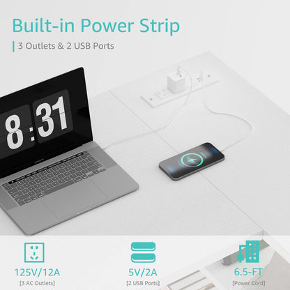 Lufeiya White L Shaped Computer Desk with Power Outlet Shelves, 40 Inch Small Reversible Corner Desk for Small Space Home Office, L-Shaped Desk PC Desks, White