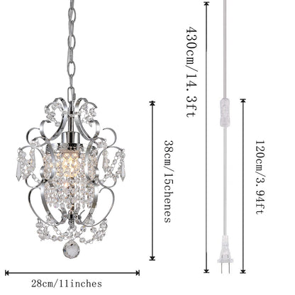 riomasee Plug in Chandelier Hanging Light Fixture with 14.27 Ft Hanging Cord and On/Off Switch,Mini Chrome Crystal Chandelier Light Fixture for Bedroom,Girls Room,Bathroom