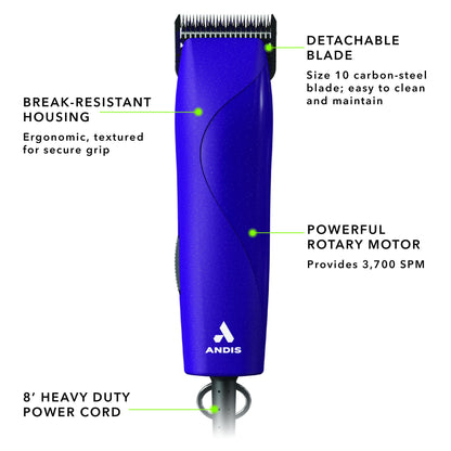 Andis 24820 EasyClip Professional-Animal 7-Piece Detachable Ceramic Blade Clipper Kit, Frustration Free Packaging, Corded Electric, Purple
