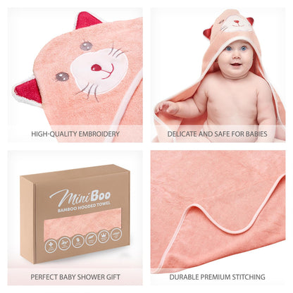 MINIBOO Hooded Baby Towels for Newborn & Toddler - Super Soft Baby Bath Towels with Hood, Highly Absorbent Viscose Made from Bamboo Hooded Towel for Girls, Newborn Essentials.