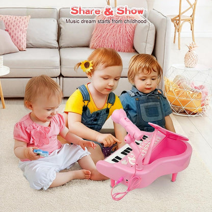 Love&Mini Pink Piano Toys for 1+Years Old Girls First Birthday Gifts Toddler Piano Music Toy Instruments with 24 Keys and Microphone