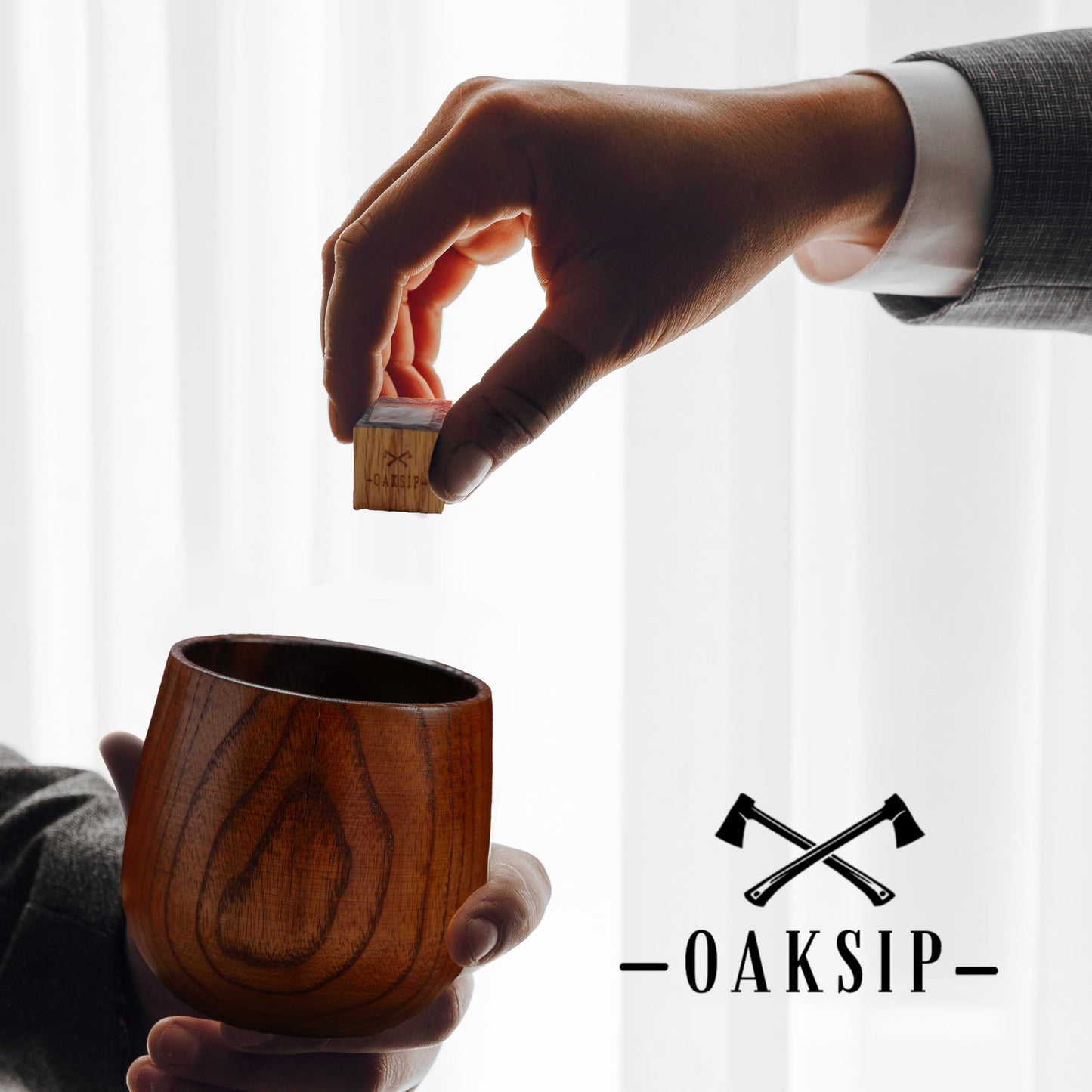 Oaksip The Original Charred Wooden Bourbon Drinking Glass | Charred Old Fashioned Glass | Bourbon Gifts for Men, Dad, or Brother | Whiskey Gifts