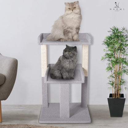 Lulu Cat Tree Tower - 2 Tier Cat condo for Large Cats Tower with Scratching Post Multi - Level Tree for Large Indoor Cats by Naomi Home Gray