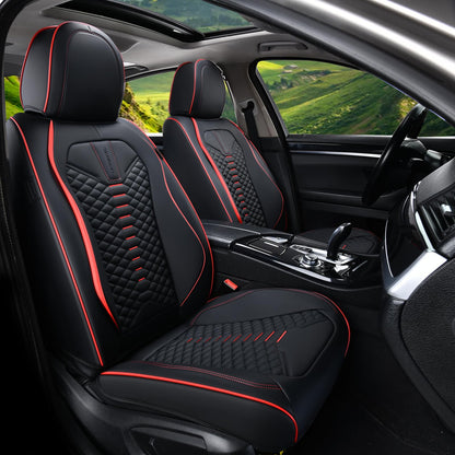 Coverado Seat Covers Full Set, Waterproof Nappa Leather Seat Covers for Cars, 5 Seats Universal Car Seat Protectors, Black Car Seat Covers Car Seat Cushions Fit for Most Cars (Black&Red)