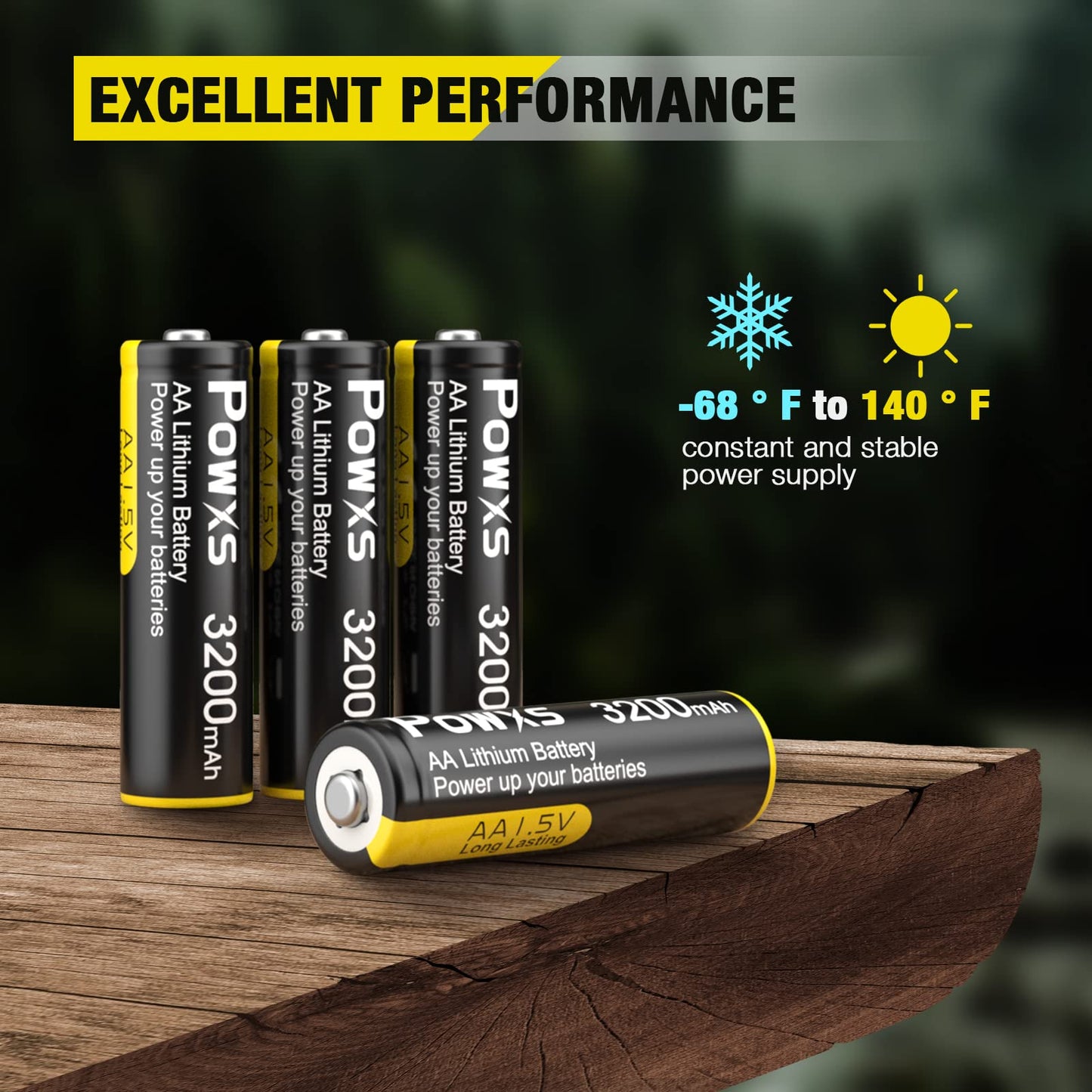 POWXS AA Lithium Batteries, 16 Pack 1.5V Lithium Iron Double A Batteries 3200mAh Super Capacity for Blink Camera, Video Doorbell, Flashlight, Toys, Remote Control 【Non-Rechargeable】