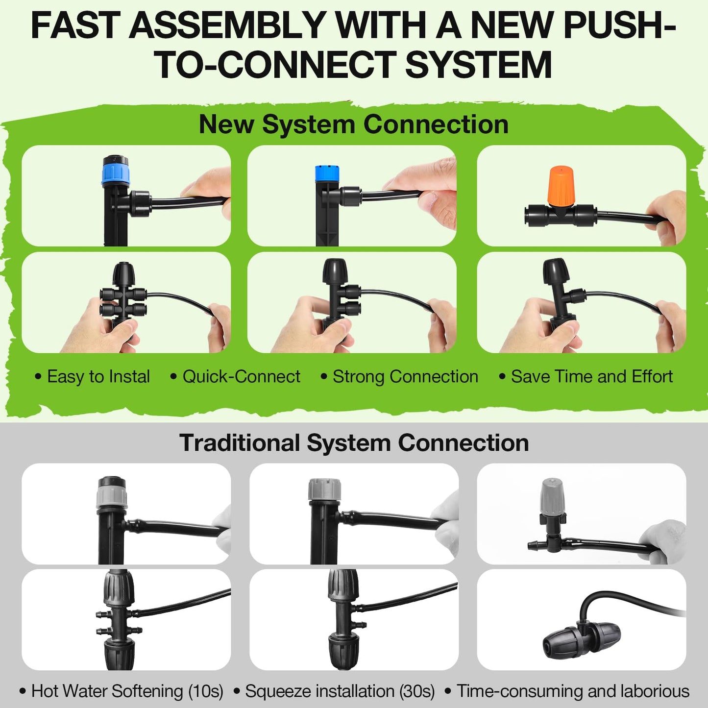 MIXC Greenhouse Micro Drip Irrigation Kit Automatic Irrigation System Patio Misting Plant Watering System with 1/4 inch 1/2 inch Irrigation Tubing Hose Adjustable Nozzle Emitters Barbed Fittings