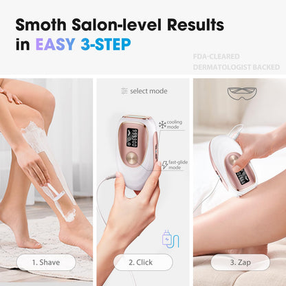 Oreeth IPL Laser Hair Removal Device for Women & Men - Home 45°F Ice-Cooling Contact for Painless & Long-Lasting Results, 86% Hair Reduction in 3 Weeks for Full Body & Bikini Line, Rose Gold