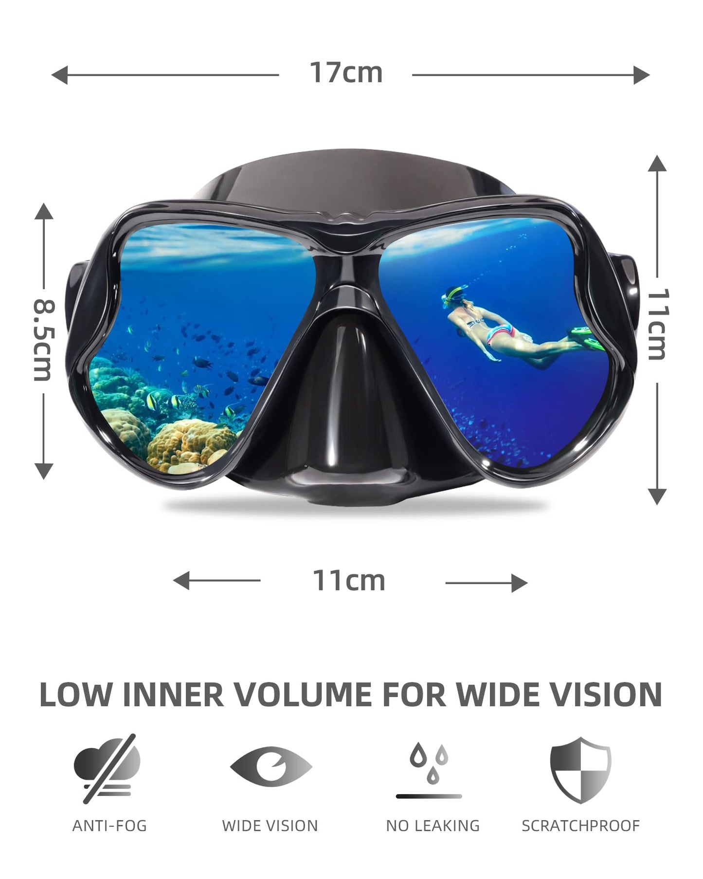 Keary Goggles Swimming Adult Mask Swim Goggles for Men Women Teens Adult Youth 180° Wide View Soft Silicone Skirt Clear No Leak Anti-Fog Swim Goggles with Nose Cover Pool Underwater Water Mask Glasses