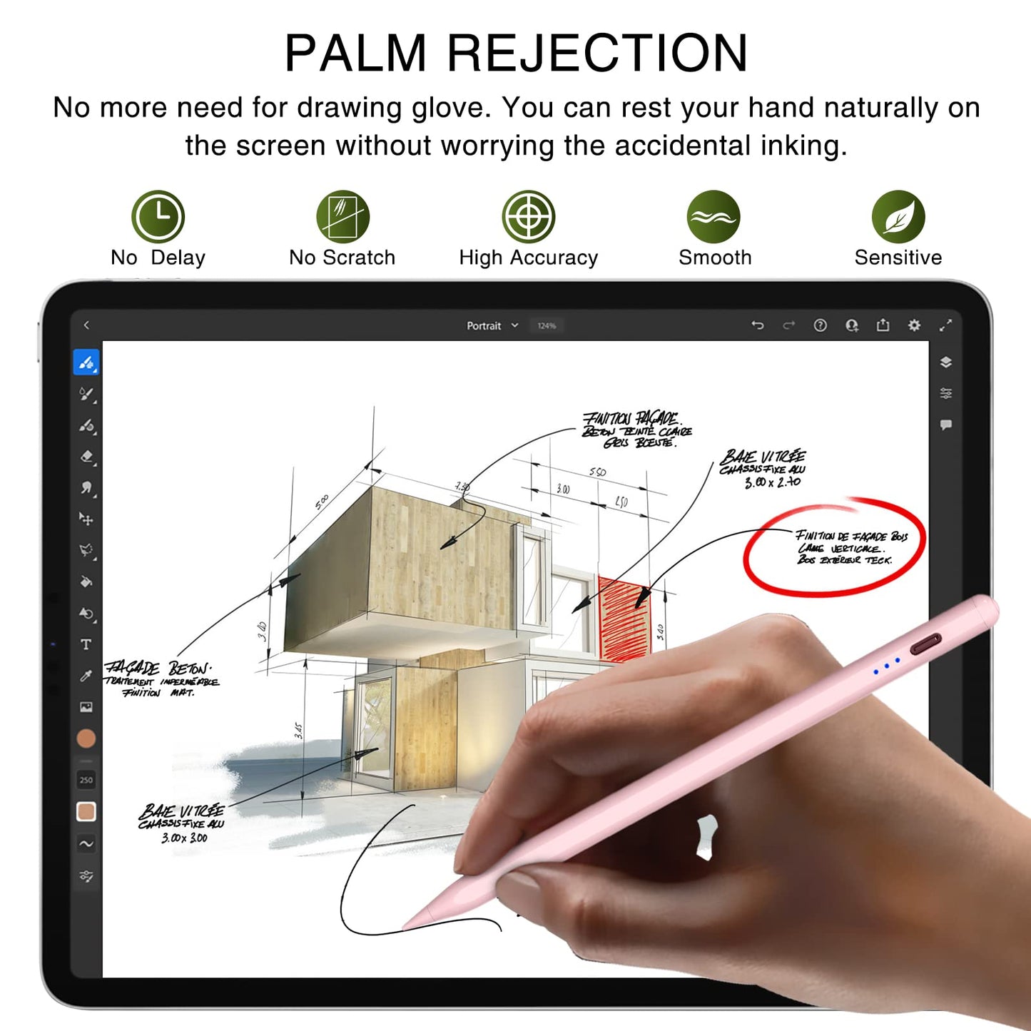 Pen for iPad 2018-2025, HATOKU 15 Mins Fast Charging Pencil 1st Gen with Tilt & Palm Rejection Compatible with iPad Air 3/4/5/M2/M3, iPad mini 5/6/7, iPad 6/7/8/9/10/11, iPad Pro 11"/12.9"/M4 (Pink)