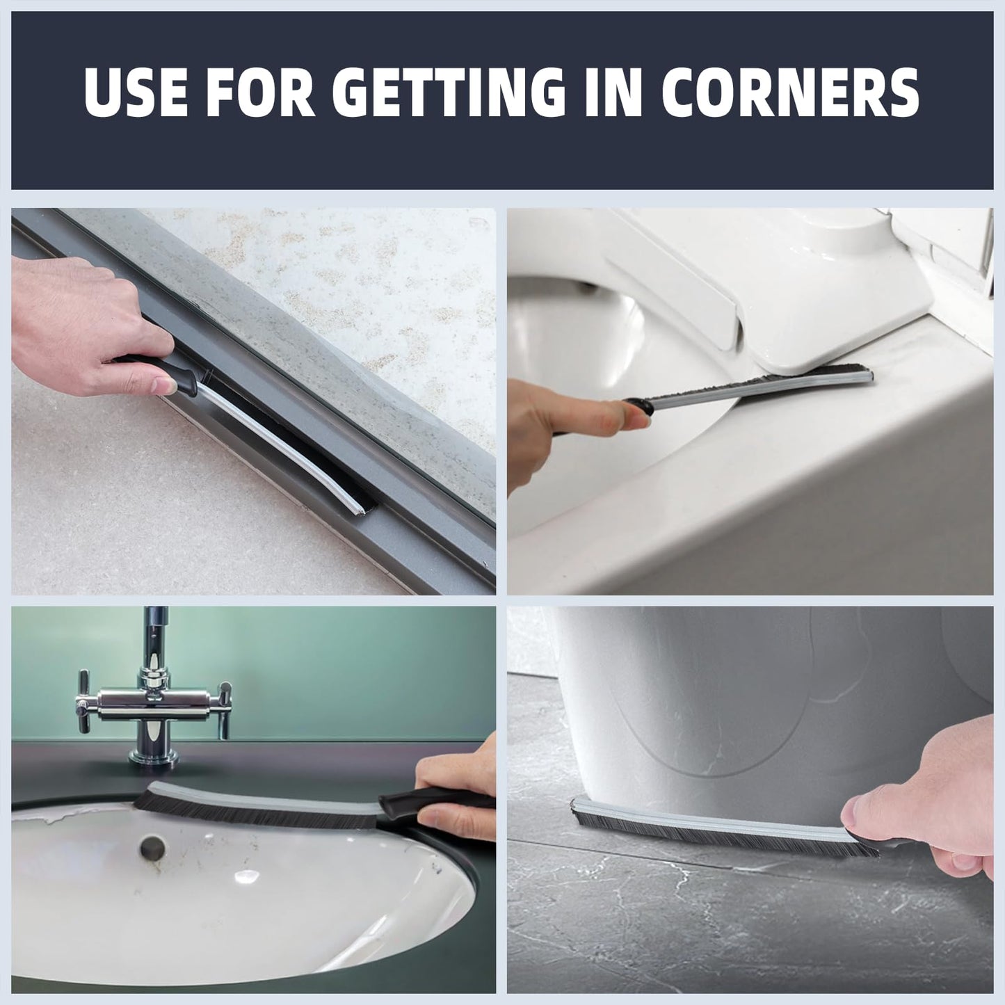 FOOGWEE Hard Bristle Crevice Cleaning Brush - Home Cleaning Tools, Multi-Purpose Crevice Supplies for Kitchen, Bathroom, Toilet, Window, Vehicle, Faucets, Grout, Home(3, Black)