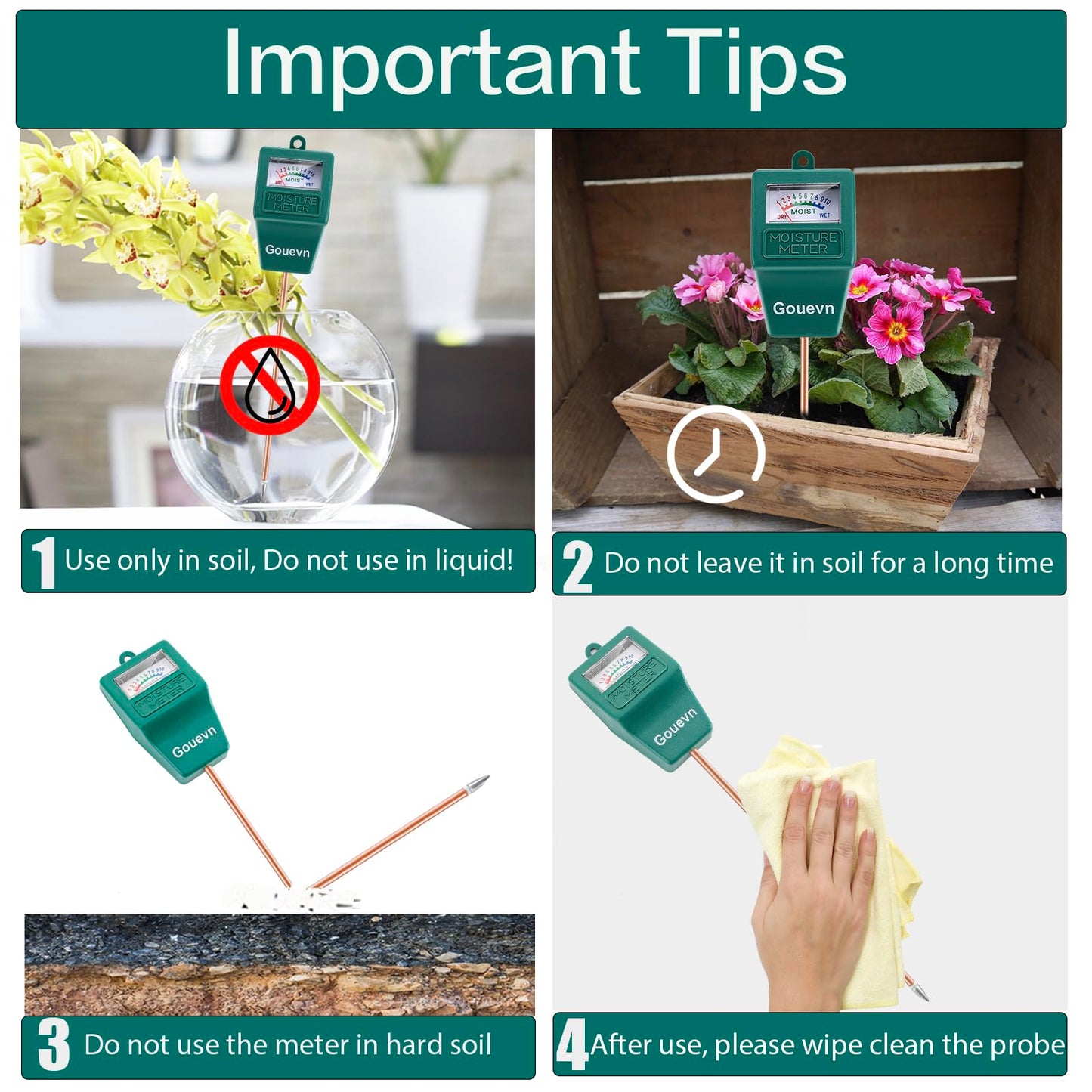 Gouevn Soil Moisture Meter, Plant Moisture Meter Indoor & Outdoor, Hygrometer Moisture Sensor Soil Test Kit Plant Water Meter for Garden, Farm, Lawn (No Battery Needed)