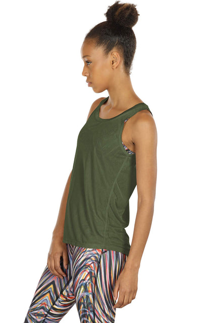 icyzone Yoga Tops Activewear Workout Clothes Open Back Fitness Racerback Tank Tops for Women (S, Grey/Green)