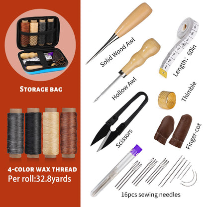 MORFEN Leather Sewing Kit, Leather Stitching Kit with Sewing Awl, Needles, Waxed Thread, Upholstery Repair Kit, Heavy Duty Sewing Tools for Hand Stitching Car Seats, Sofa, Carpets, Shoes, DIY Craft