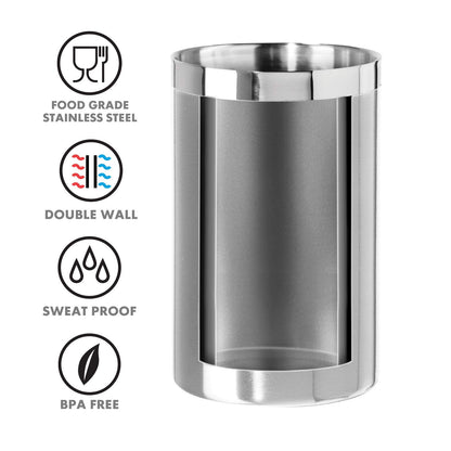 OGGI Stainless Steel Double Wall Wine Cooler - Insulated Tabletop Wine Chiller for White Wine & Champagne, Fits Most Standard Sized Bottles