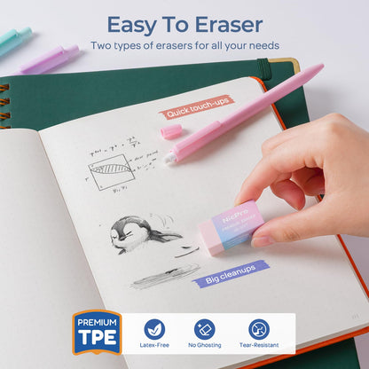 Nicpro 6PCS Pastel Mechanical Pencil Set with Case, Cute Drafting Pencils 0.5mm & 0.7mm with 6 Tubes HB Lead Refills, Erasers, Eraser Refills, Aesthetic School Supplies for Girls Drawing Sketching