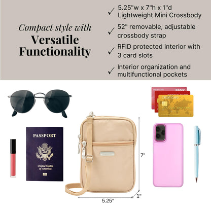 Essential Mini Crossbody Bags for Women 5x7" Small Lightweight Nylon Durable Travel Purse Wallet Phone Crossbody w RFID