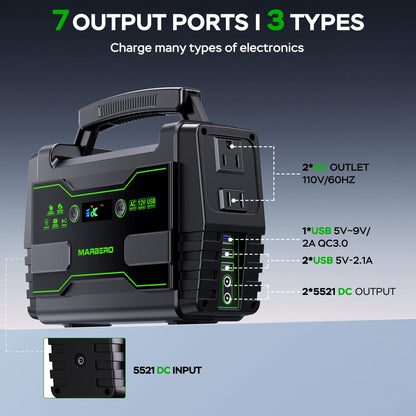 MARBERO 100W Solar Powered Generator with 30W Foldable Solar Panels 150Wh Lithium Battery Portable Power Station with AC DC and USB Outputs for Camping Emergency Home Backup Blackout Hiking