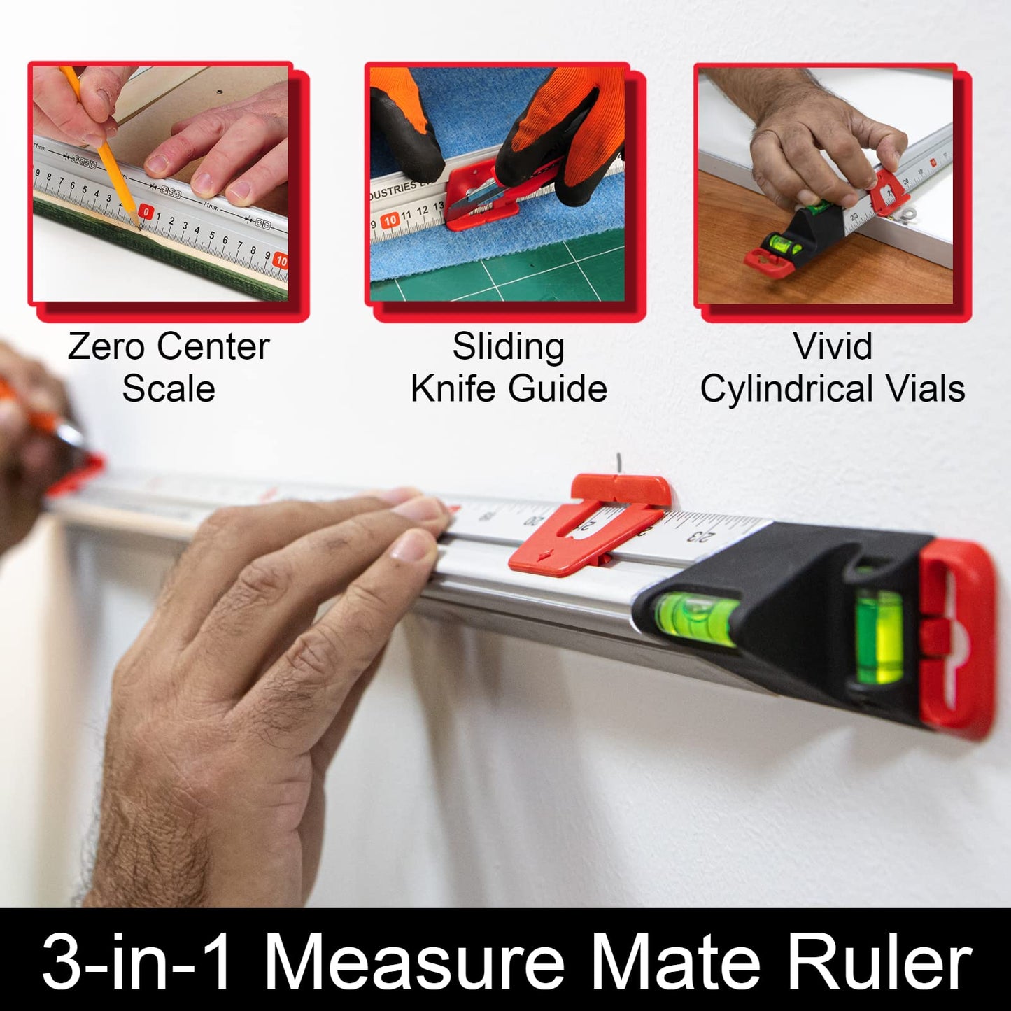 Kapro - 313 Measure Mate - Ultimate Home-Improvement Tool - With Level and Ruler - Features Sliding Markers and Knife Guide - Includes Nail Gripper and Drill Bit Gauge - 24 Inch