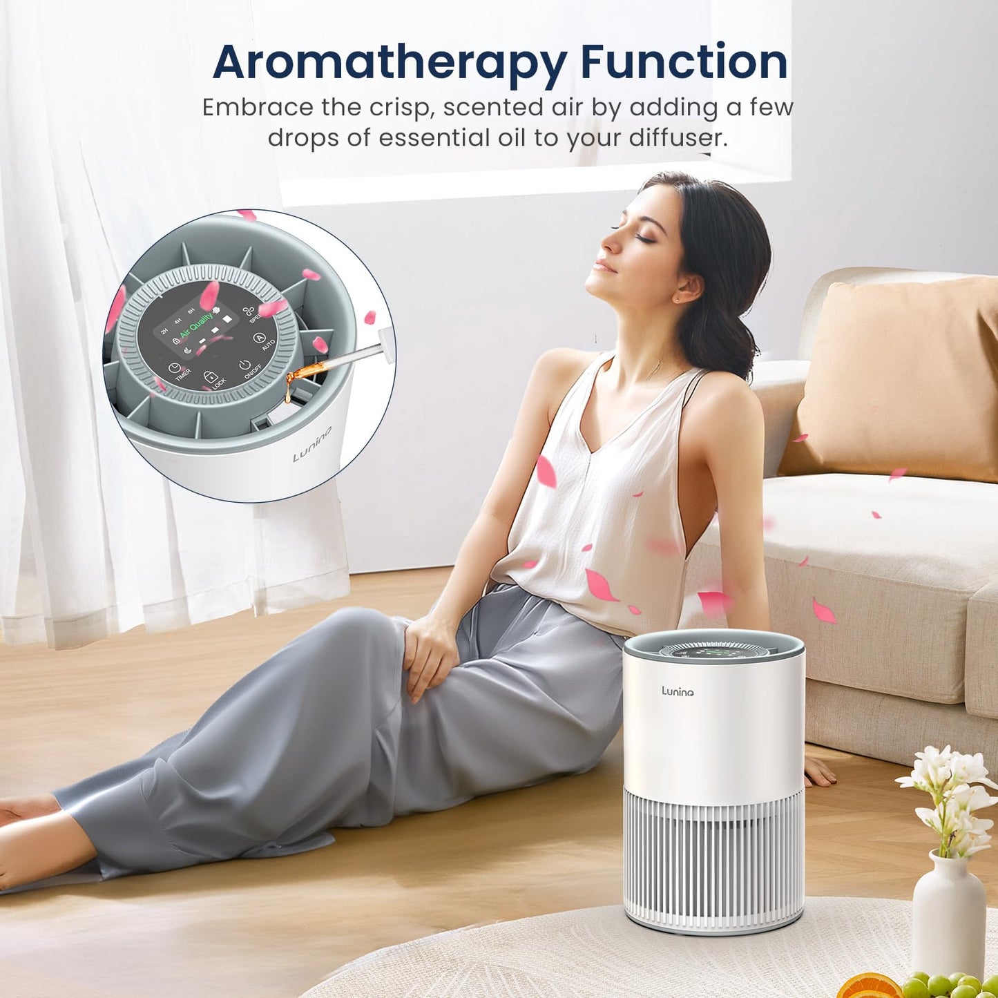 Air Purifiers for Home Large Room up to 1200ft², LUNINO H13 True HEPA Air Purifier for Bedroom with Fragrance Function, Air Quality Sensor, Sleep Mode, Air Cleaner for Pet Dander, Odor, Dust, Smoke