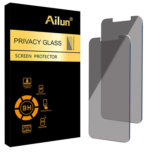 Ailun Privacy Screen Protector for iPhone 16e / iPhone 14 / iPhone 13 / iPhone 13 Pro [6.1 Inch] 2 Pack Anti Spy Private Tempered Glass Anti-Scratch Case Friendly [Not for iPhone 16 6.1 Inch]