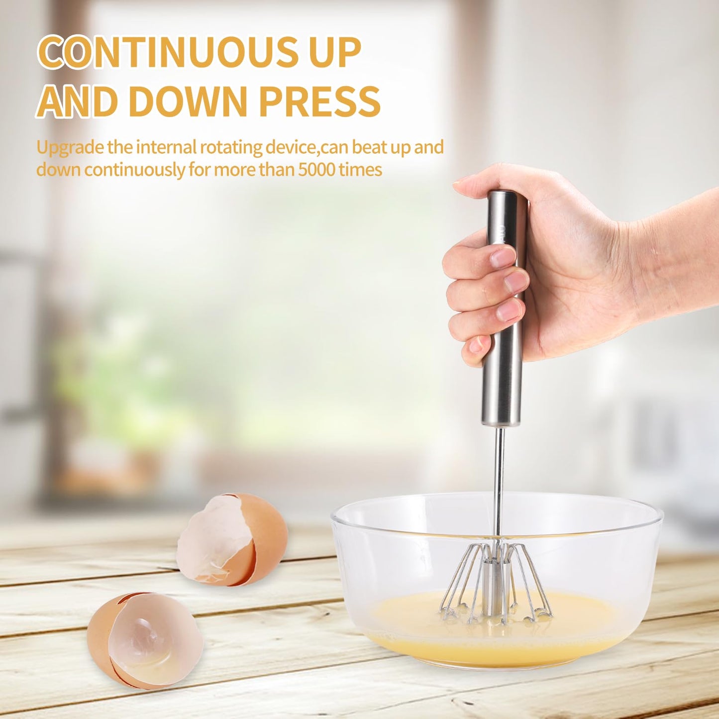 KSENDALO SUS304 Stainless Steel Whisk & Beater Set - Manual & Automatic Handheld Easy Semi-Auto Mixer for Cooking - 12 & 14inch Frother Spinner, Mixer & Stirrer for Eggs, Hand, and Milk