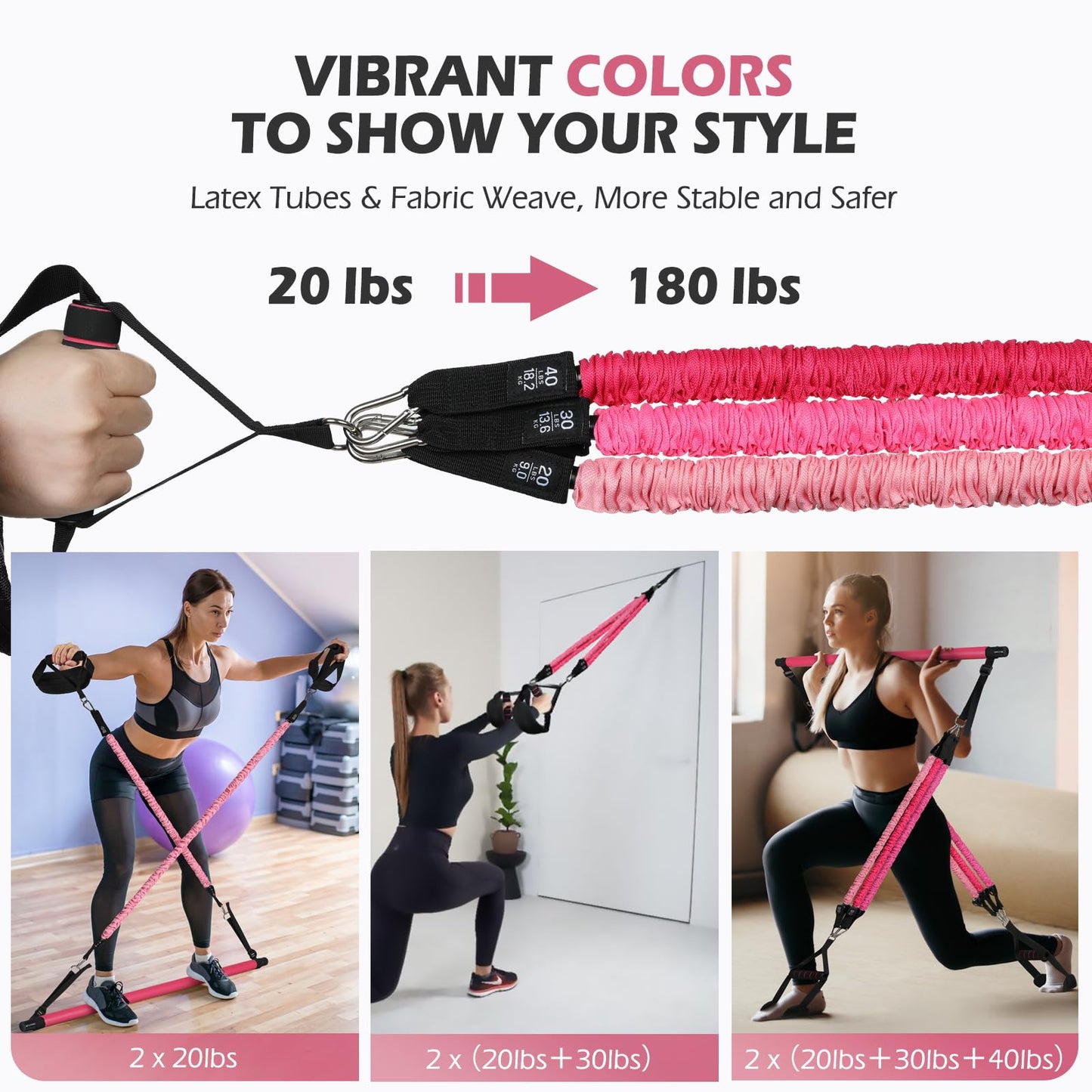 Pilates Bar Kit with Back Expander & Foam Roller, ALongSong Gym Bar Kit with 6 Latex Elastic Resistance Bands, Portable Home Workout Exercise Equipment for Home Full-Body Workouts