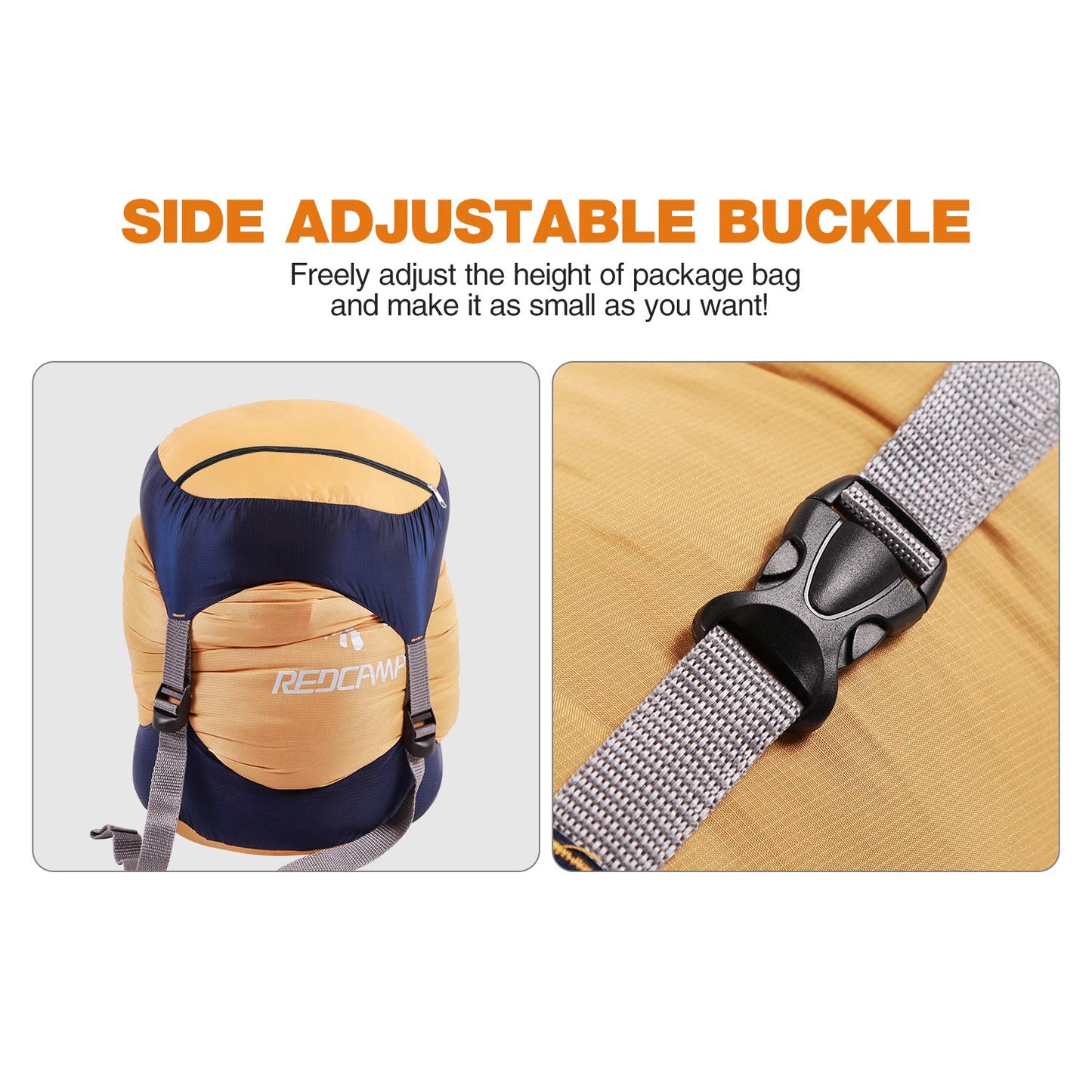 REDCAMP Nylon Compression Stuff Sack, Lightweight Sleeping Bag Compression Sack Great for Backpacking, Hiking and Camping, Orange L