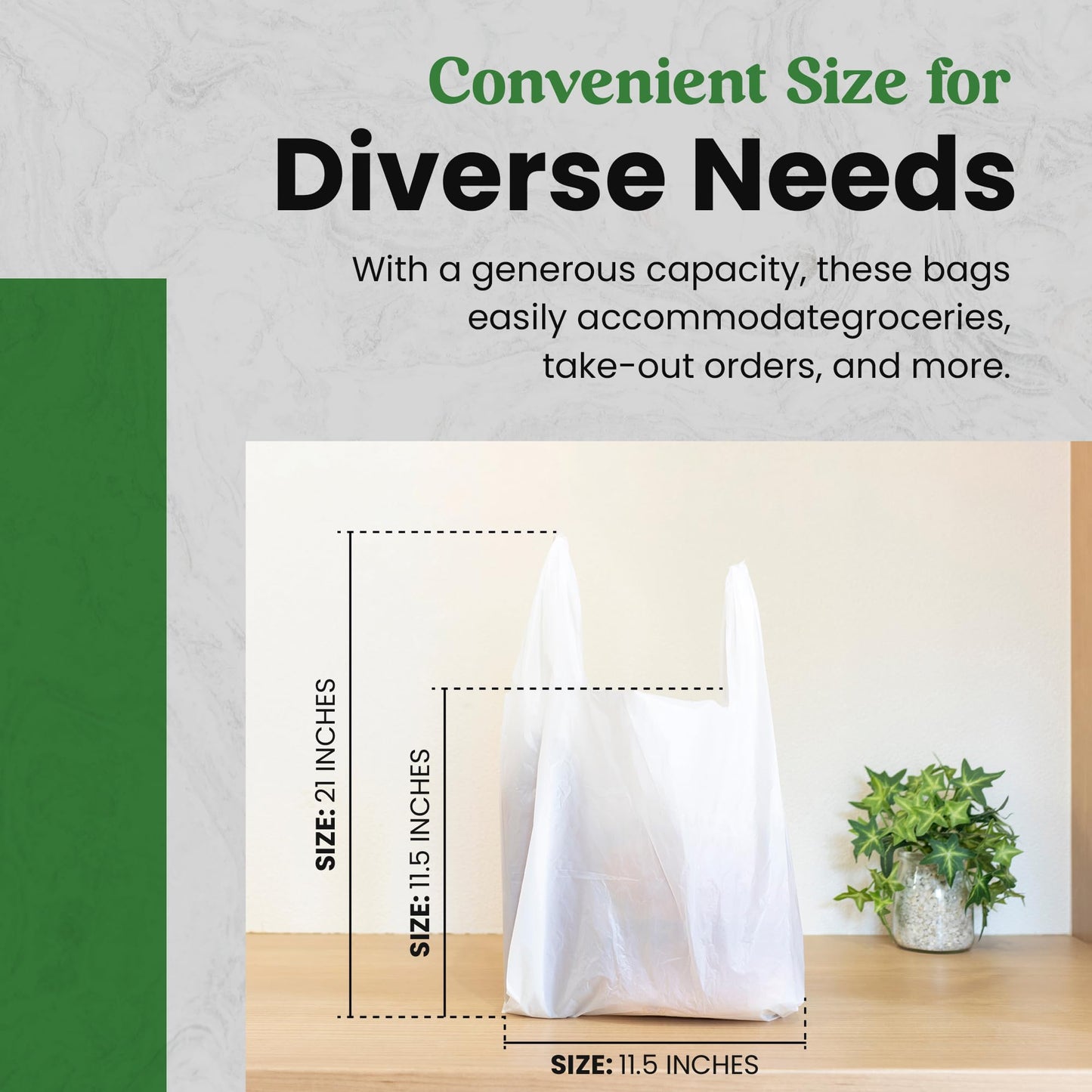 Plastic Bag with Handles | T Shirt | Shopping Bag for Small Business | Recyclable Plastic Grocery Bags | To Go for Food, Groceries & Restaurants | 21" x 11.5", 100-Pack | KitchenDine (100)