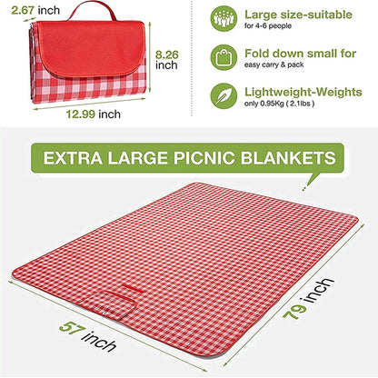 Picnic Blanket|Beach Mat|Picnic Blanket for Indoor and Outdoor, 80" x 60" Sandproof Waterproof Larger Mat for Beach, Travel, Camping, Hiking, Park Grass,Handy Mat Tote, Foldable. (Red Plaids)
