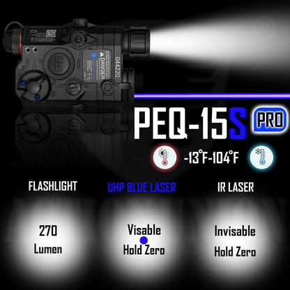ACTIONUNION Airsoft PEQ-15S Pro UHP Visible Blue Laser + IR Laser + White LED Flashlight (Black)