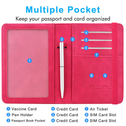 ACdream RFID BLOCKING Passport Holder Travel Wallet - Premium PU Leather Cover Passport book with Card Holder, Pen Slot, Keep Organization, and Travel Essentials for Women and Men,Hot Pink