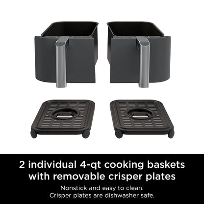 Ninja DZ201 Foodi 8 Quart 6-in-1 DualZone 2-Basket Air Fryer with 2 Independent Frying Baskets, Match Cook & Smart Finish to Roast, Broil, Dehydrate & More for Quick, Easy Meals, Grey