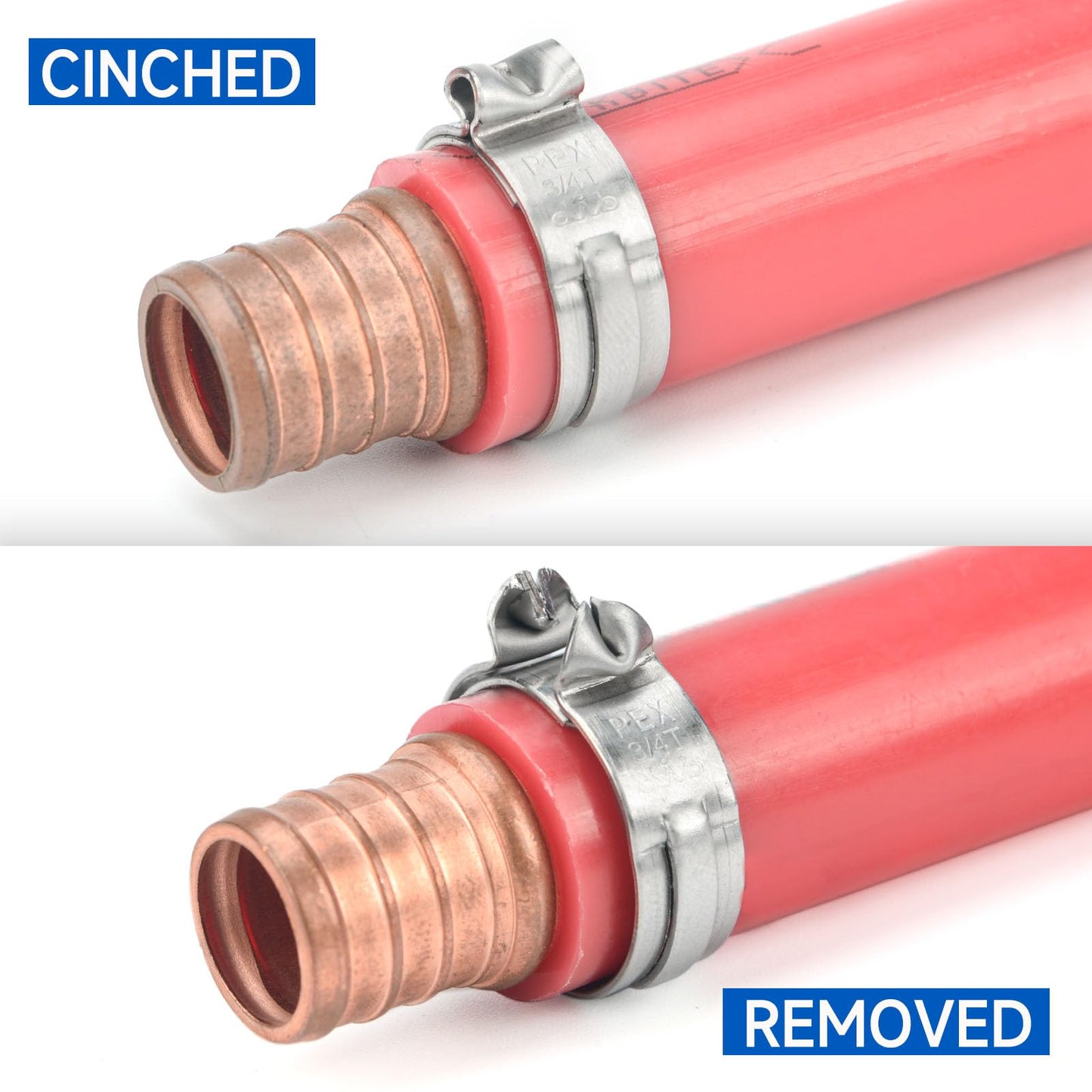 iCrimp PEX Clamp Tool Kit for 3/8-in, 1/2-in, 3/4-in, 1-in PEX Clamp Cinch & Removal, c/w 1/2''(20 Pack) and 3/4''(10 Pack) PEX Clamp Rings, PEX Tubing Cutter