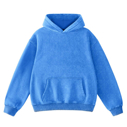 FAIABLE Mens Hoodies Oversized Unisex Acid Wash Hoodie Heavyweight Fleece Vintage Washed Distress Cotton Sweatshirt Men Women Couples Streetwear College Casual Fall Winter Autumn 2025 Bright Blue