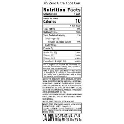 Monster Energy Zero Ultra, Sugar Free Energy Drink, 16 Ounce (Pack of 15)