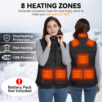 KOVNLO Womens Heated Vest, 5 in 1 Smart Controller, Lights-out Design, Electric Heated Jackets (Battery Pack Not Included)