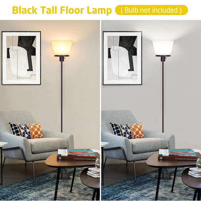Kukobo LED Floor Lamp Tall Standing Lamp, Black Modern Torchiere Floor Lamps for Bedroom Living Room Office, Bright Floor Lamp with White Plastic Shade, Bulb Not Included.